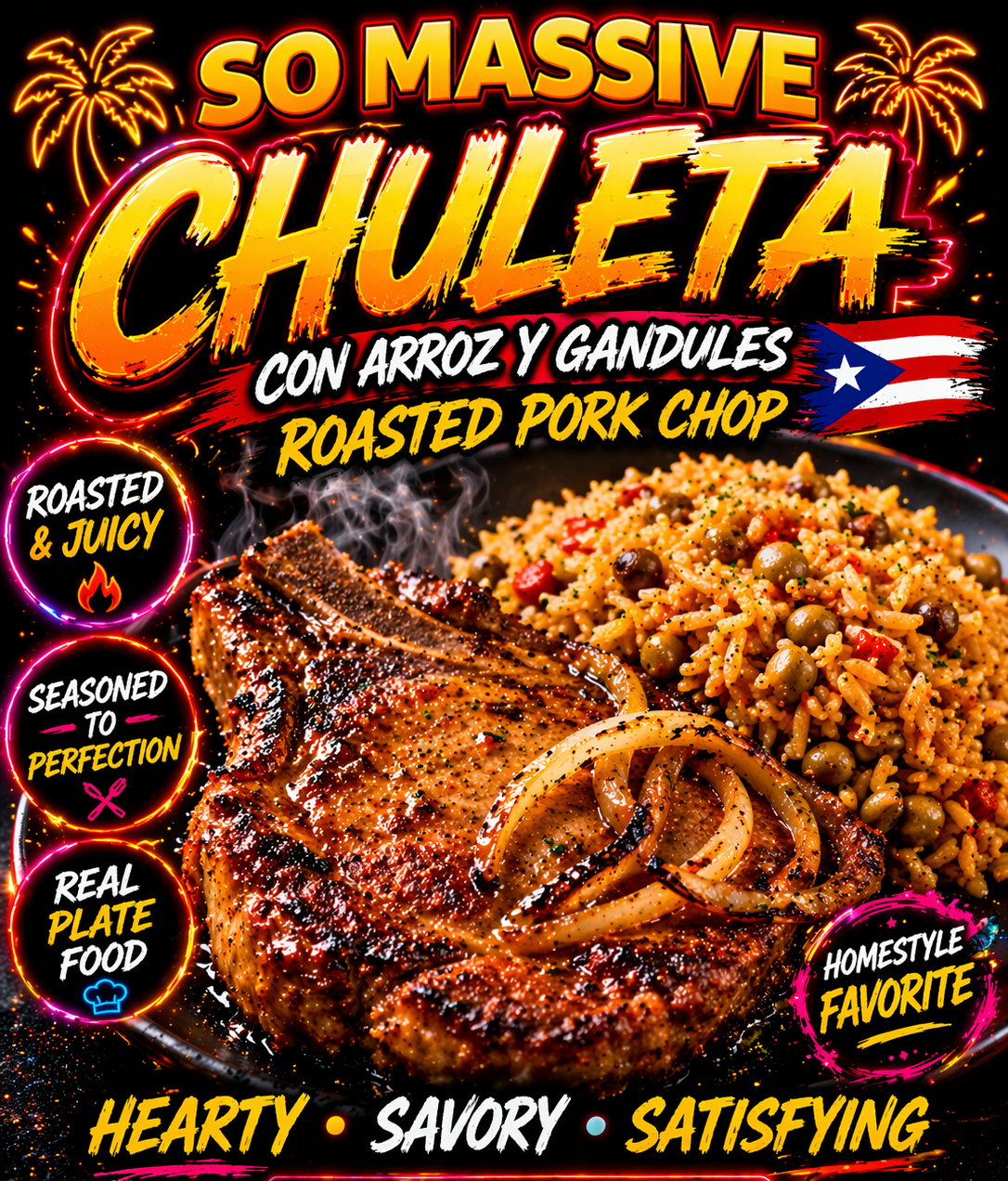 Chuleta (Pork Chop) con Arroz y Gandules